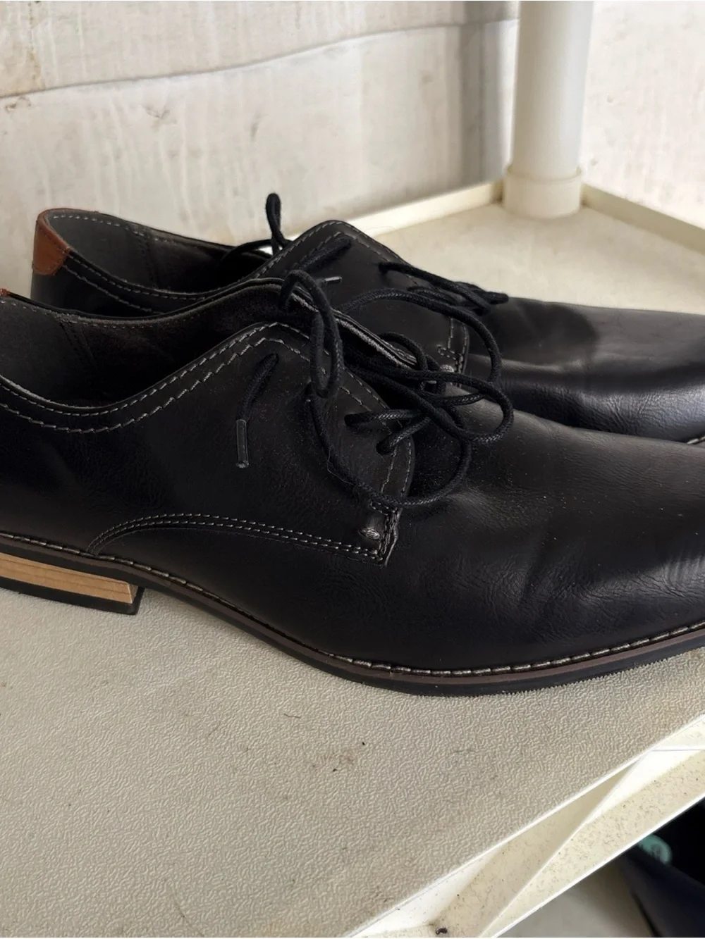 Steve Madden  Black Lace-Up Shoes with Brown Heel Accent